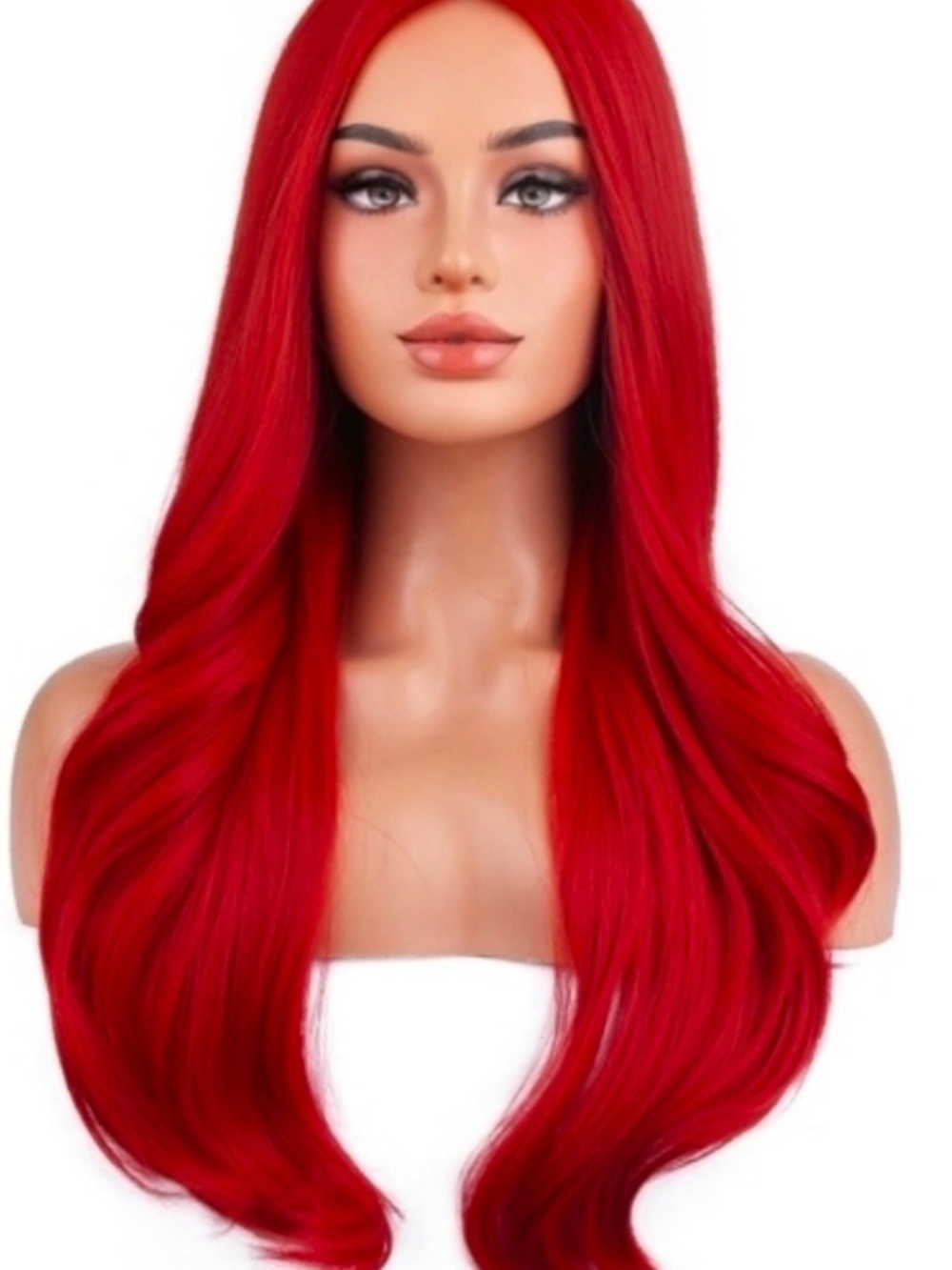 Deep Crimson Long Synthetic Wig for Women - Sleek Center-Part Waves